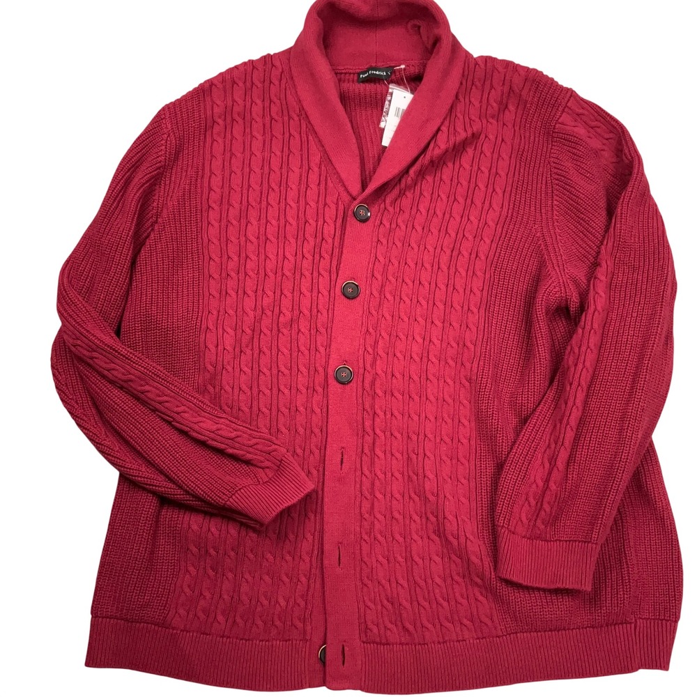 Paul Fredrick Cardigan Men 4XL Burgundy Cable Knit Academic Grandpacore Sweater